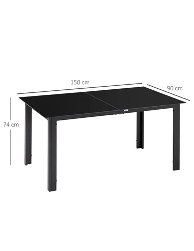 Outsunny Outdoor Dining Table for 6, Aluminium Rectangular Garden Table with Tempered Glass Tabletop for Yard, Patio, Black