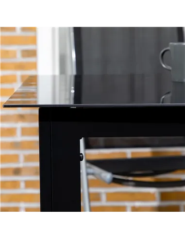 Outsunny Outdoor Dining Table for 6, Aluminium Rectangular Garden Table with Tempered Glass Tabletop for Yard, Patio, Black