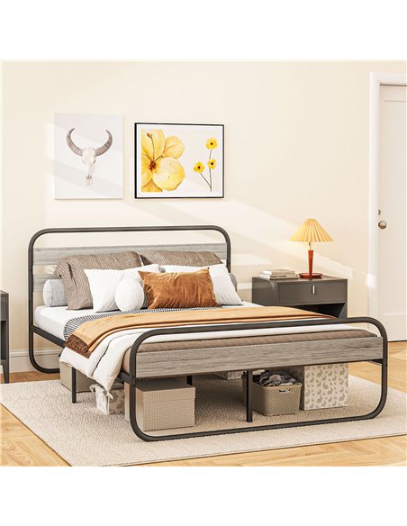 HOMCOM King Size Steel Industrial Bed Frame - Black