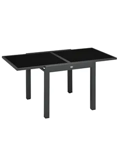 Outsunny Extending Garden Table, Outdoor Dining Table with Aluminium Frame and Tempered Glass Tabletop, 80/160 x 80 x 75 cm, Bla