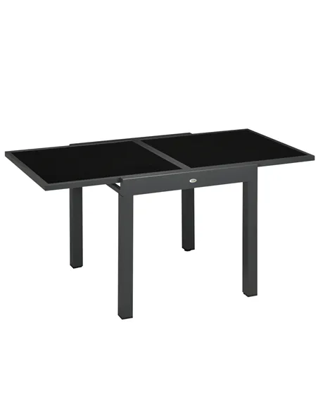 Outsunny Extending Garden Table, Outdoor Dining Table with Aluminium Frame and Tempered Glass Tabletop, 80/160 x 80 x 75 cm, Bla