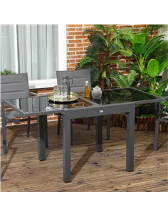 Outsunny Extending Garden Table, Outdoor Dining Table with Aluminium Frame and Tempered Glass Tabletop, 80/160 x 80 x 75 cm, Bla 2