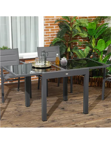 Outsunny Extending Garden Table, Outdoor Dining Table with Aluminium Frame and Tempered Glass Tabletop, 80/160 x 80 x 75 cm, Bla