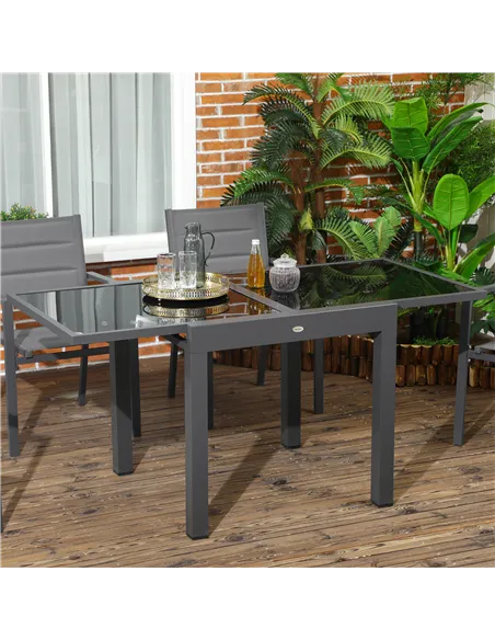 Outsunny Extending Garden Table, Outdoor Dining Table with Aluminium Frame and Tempered Glass Tabletop, 80/160 x 80 x 75 cm, Bla