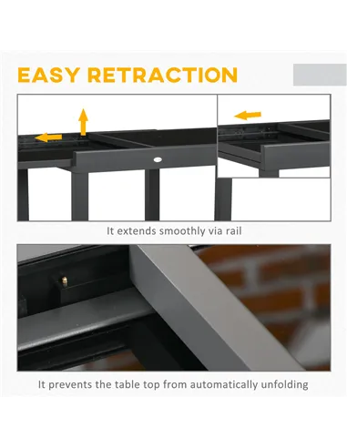 Outsunny Extending Garden Table, Outdoor Dining Table with Aluminium Frame and Tempered Glass Tabletop, 80/160 x 80 x 75 cm, Bla