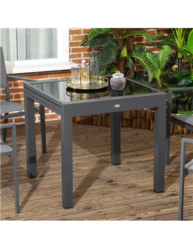 Outsunny Extending Garden Table, Outdoor Dining Table with Aluminium Frame and Tempered Glass Tabletop, 80/160 x 80 x 75 cm, Bla