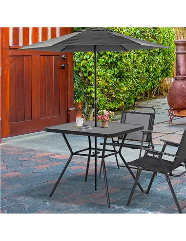 Outsunny Square Outdoor Table, Patio Bistro Coffee Table with Faux-marbled Top and 42mm Umbrella Hole for Garden