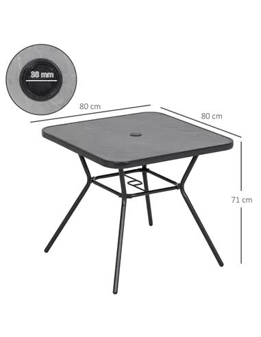 Outsunny Square Outdoor Table, Patio Bistro Coffee Table with Faux-marbled Top and 42mm Umbrella Hole for Garden