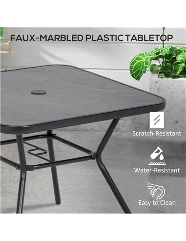 Outsunny Square Outdoor Table, Patio Bistro Coffee Table with Faux-marbled Top and 42mm Umbrella Hole for Garden