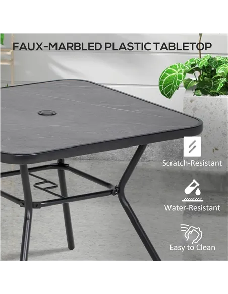 Outsunny Square Outdoor Table, Patio Bistro Coffee Table with Faux-marbled Top and 42mm Umbrella Hole for Garden