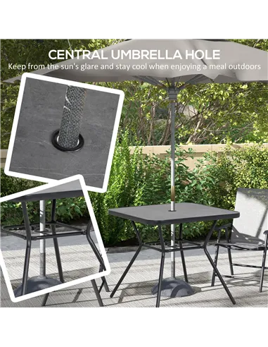 Outsunny Square Outdoor Table, Patio Bistro Coffee Table with Faux-marbled Top and 42mm Umbrella Hole for Garden