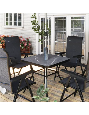 Outsunny Square Outdoor Table, Patio Bistro Coffee Table with Faux-marbled Top and 42mm Umbrella Hole for Garden