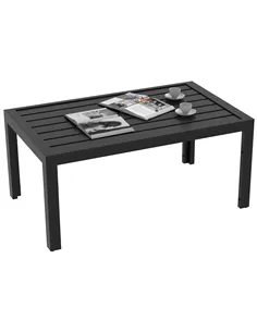 Outsunny Outdoor Side Table, Rectangular Patio Coffee Side Table with Steel Frame and Slat Tabletop for Garden, Balcony, Black