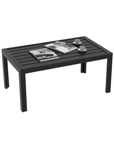 Outsunny Outdoor Side Table, Rectangular Patio Coffee Side Table with Steel Frame and Slat Tabletop for Garden, Balcony, Black