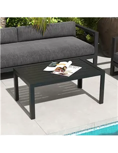 Outsunny Outdoor Side Table, Rectangular Patio Coffee Side Table with Steel Frame and Slat Tabletop for Garden, Balcony, Black 2