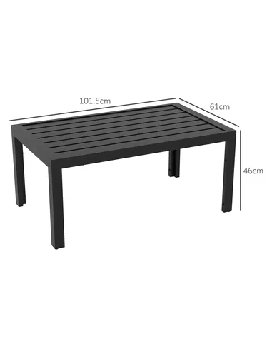 Outsunny Outdoor Side Table, Rectangular Patio Coffee Side Table with Steel Frame and Slat Tabletop for Garden, Balcony, Black