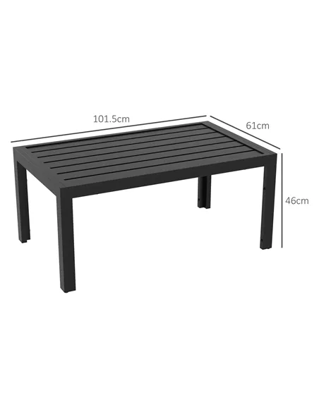 Outsunny Outdoor Side Table, Rectangular Patio Coffee Side Table with Steel Frame and Slat Tabletop for Garden, Balcony, Black