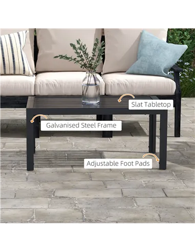 Outsunny Outdoor Side Table, Rectangular Patio Coffee Side Table with Steel Frame and Slat Tabletop for Garden, Balcony, Black