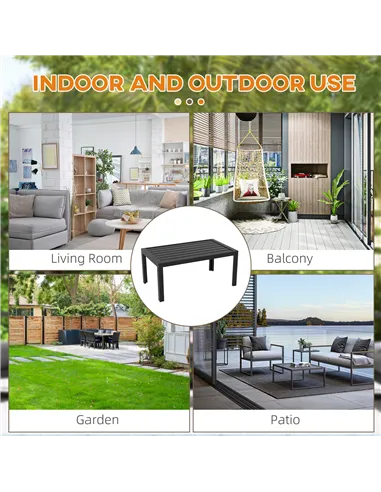 Outsunny Outdoor Side Table, Rectangular Patio Coffee Side Table with Steel Frame and Slat Tabletop for Garden, Balcony, Black