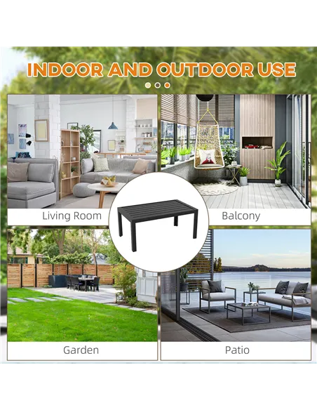 Outsunny Outdoor Side Table, Rectangular Patio Coffee Side Table with Steel Frame and Slat Tabletop for Garden, Balcony, Black