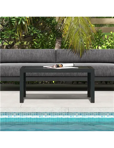 Outsunny Outdoor Side Table, Rectangular Patio Coffee Side Table with Steel Frame and Slat Tabletop for Garden, Balcony, Black