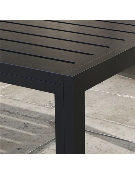 Outsunny Outdoor Side Table, Rectangular Patio Coffee Side Table with Steel Frame and Slat Tabletop for Garden, Balcony, Black