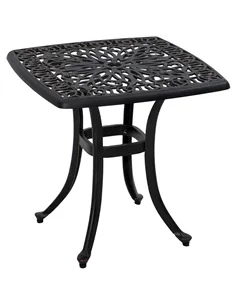 Outsunny Cast Aluminium Bistro Table, Outdoor Square Side Table with Umbrella Hole, Garden Table for Balcony, Bronze Tone