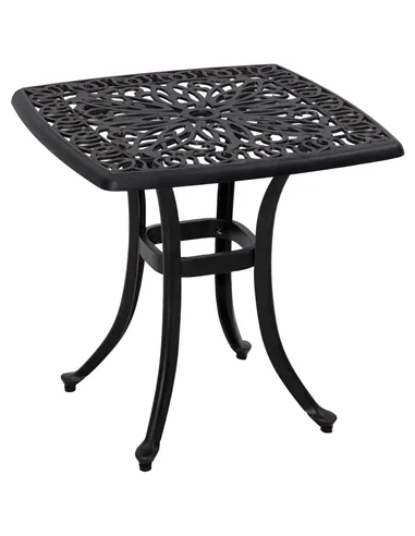 Outsunny Cast Aluminium Bistro Table, Outdoor Square Side Table with Umbrella Hole, Garden Table for Balcony, Bronze Tone