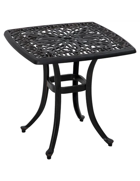 Outsunny Cast Aluminium Bistro Table, Outdoor Square Side Table with Umbrella Hole, Garden Table for Balcony, Bronze Tone