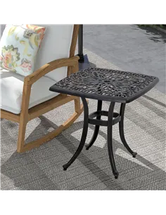 Outsunny Cast Aluminium Bistro Table, Outdoor Square Side Table with Umbrella Hole, Garden Table for Balcony, Bronze Tone 2