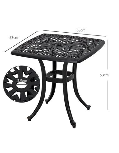 Outsunny Cast Aluminium Bistro Table, Outdoor Square Side Table with Umbrella Hole, Garden Table for Balcony, Bronze Tone