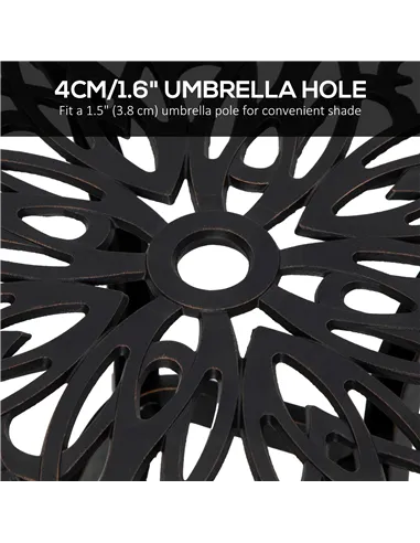 Outsunny Cast Aluminium Bistro Table, Outdoor Square Side Table with Umbrella Hole, Garden Table for Balcony, Bronze Tone