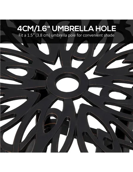 Outsunny Cast Aluminium Bistro Table, Outdoor Square Side Table with Umbrella Hole, Garden Table for Balcony, Bronze Tone