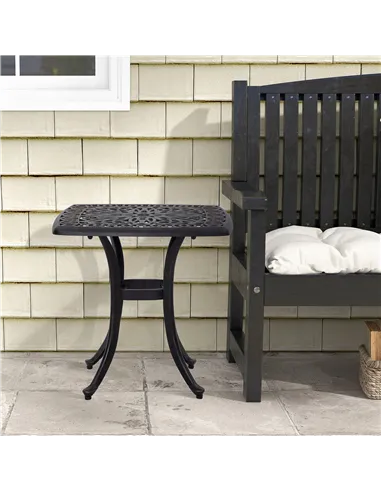 Outsunny Cast Aluminium Bistro Table, Outdoor Square Side Table with Umbrella Hole, Garden Table for Balcony, Bronze Tone