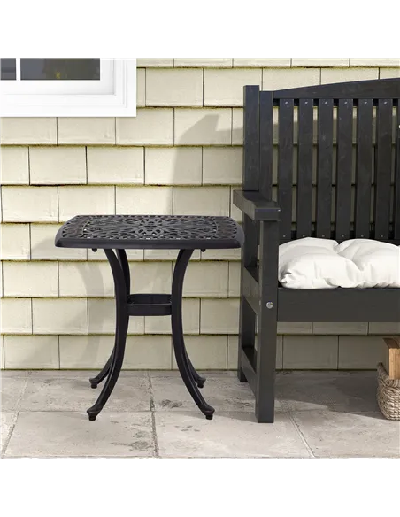 Outsunny Cast Aluminium Bistro Table, Outdoor Square Side Table with Umbrella Hole, Garden Table for Balcony, Bronze Tone