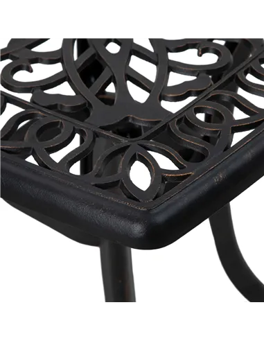 Outsunny Cast Aluminium Bistro Table, Outdoor Square Side Table with Umbrella Hole, Garden Table for Balcony, Bronze Tone