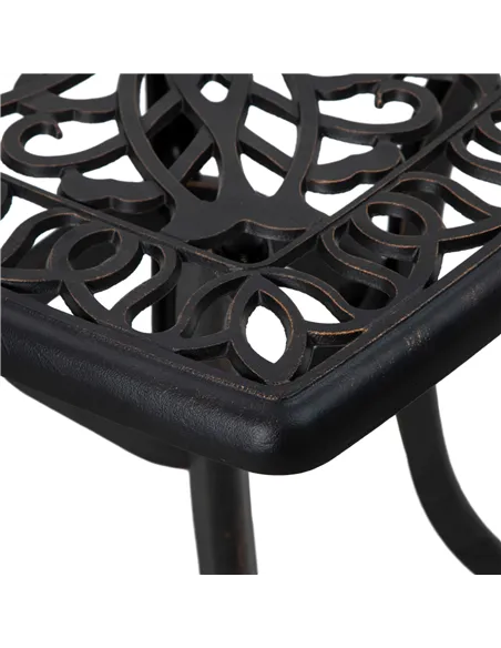 Outsunny Cast Aluminium Bistro Table, Outdoor Square Side Table with Umbrella Hole, Garden Table for Balcony, Bronze Tone