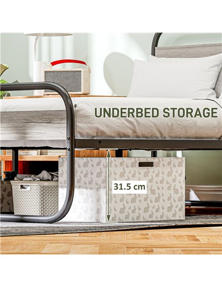 HOMCOM 4ft6 Double Bed Frame, Industrial Style Metal Platform Bed Frame with Under Bed Storage, No Box Spring Needed, Easy Assem