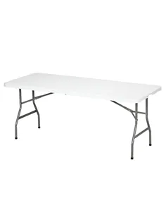 Outsunny Folding Garden Table, 180 x 75cm Rectangular HDPE Outdoor Picnic Table for 6, Metal Frame for Patio, Park, White