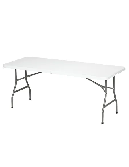 Outsunny Folding Garden Table, 180 x 75cm Rectangular HDPE Outdoor Picnic Table for 6, Metal Frame for Patio, Park, White