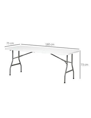 Outsunny Folding Garden Table, 180 x 75cm Rectangular HDPE Outdoor Picnic Table for 6, Metal Frame for Patio, Park, White