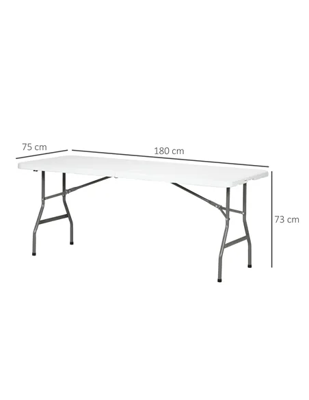 Outsunny Folding Garden Table, 180 x 75cm Rectangular HDPE Outdoor Picnic Table for 6, Metal Frame for Patio, Park, White