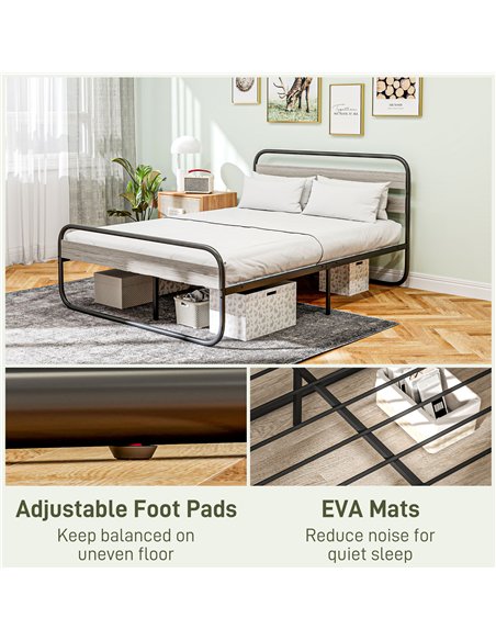 HOMCOM 4ft6 Double Bed Frame, Industrial Style Metal Platform Bed Frame with Under Bed Storage, No Box Spring Needed, Easy Assem