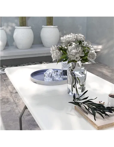 Outsunny Folding Garden Table, 180 x 75cm Rectangular HDPE Outdoor Picnic Table for 6, Metal Frame for Patio, Park, White