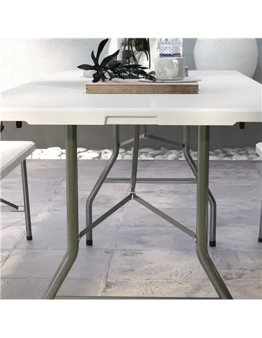 Outsunny Folding Garden Table, 180 x 75cm Rectangular HDPE Outdoor Picnic Table for 6, Metal Frame for Patio, Park, White