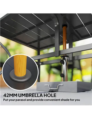 Outsunny Rectangle Garden Dining Table with Parasol Hole, Patio Table with Steel Frame and Slat Tabletop, 150cm x 90cm, Black