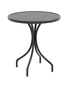 Outsunny 66cm Patio Table, Round Garden Table, Outdoor Side Table with Steel Frame and Slat Tabletop, Black