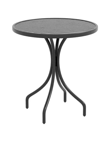 Outsunny 66cm Patio Table, Round Garden Table, Outdoor Side Table with Steel Frame and Slat Tabletop, Black