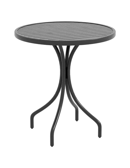 Outsunny 66cm Patio Table, Round Garden Table, Outdoor Side Table with Steel Frame and Slat Tabletop, Black