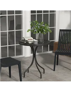 Outsunny 66cm Patio Table, Round Garden Table, Outdoor Side Table with Steel Frame and Slat Tabletop, Black 2